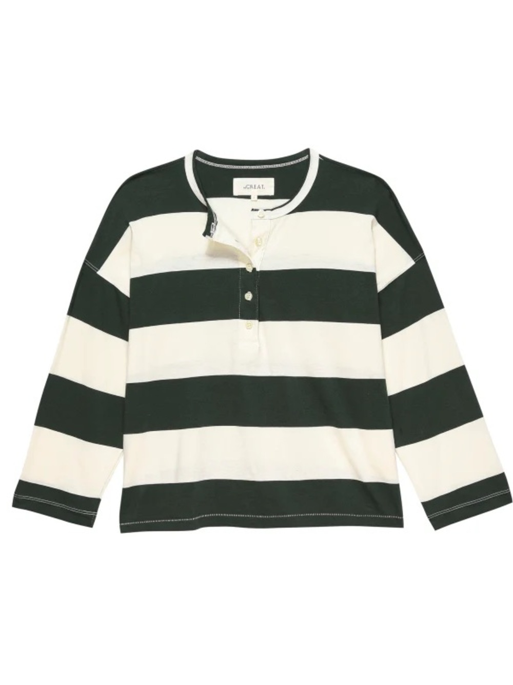 THE GREAT. The Shrunken Henley. -- Dark Cypress Stripe - Size 1/S - Picture 2 of 10